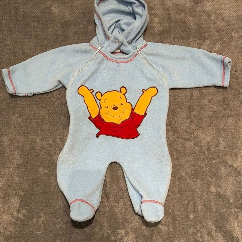 Vintage Y2K Disney Winnie the Pooh Baby Fleece Hooded Snowsuit 0–3 Months #1500